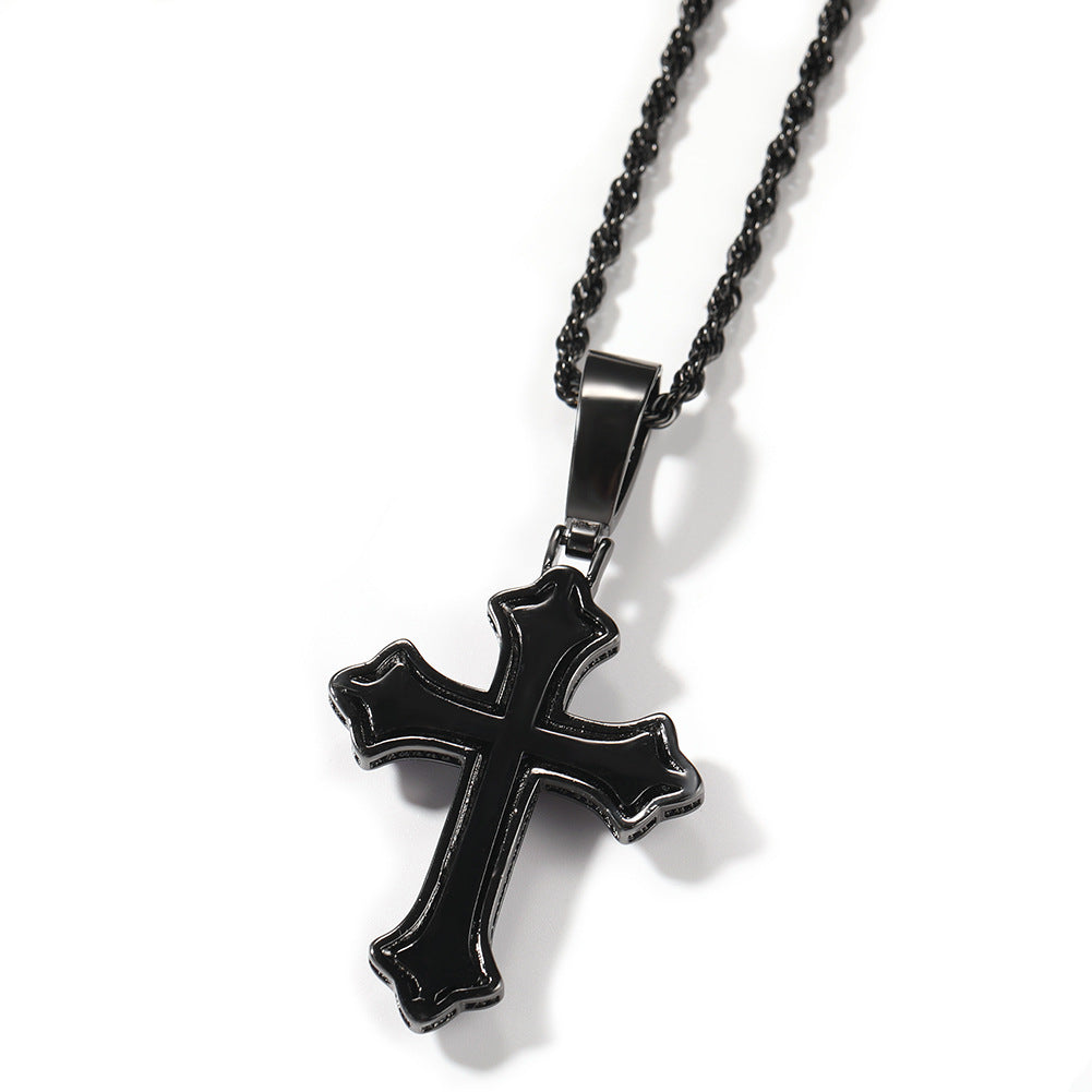 Hip-hop cross-shaped diamond Cubic Zirconia necklace